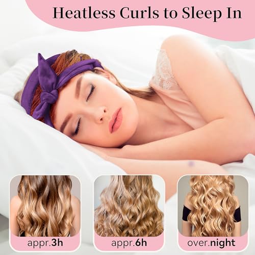 Flylipu Heatless Curling Rod Headband, Upgraded 60' Extra Long Soft Velvet Hair Curlers to Sleep In, No Heat Curls for Most Hair Types, Includes Directions (Purple, 1 Count) - color: Purple