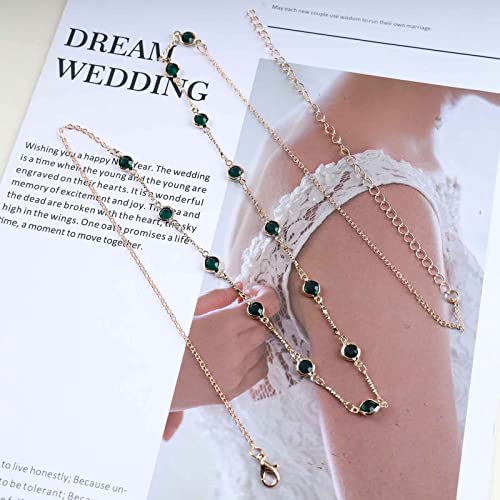 Vintage Emerald Belly Waist Chain Gold Emerald Crystal Body Chain Green Emerald Bikini Waist Chain Boho Summer Beach Body Chain Accessories for Women