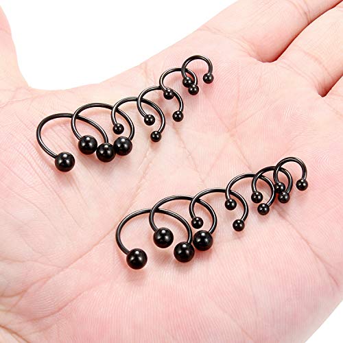 Ruifan 16G Surgical Steel CBR Nose Septum Horseshoe Earring Eyebrow Tongue Lip Nipple Helix Tragus Piercing Ring 6-16mm - color: 6PRS - Black