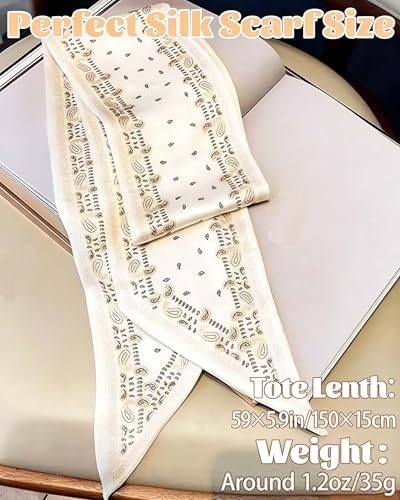 kcctoo 59" Mulberry Silk Like Head Scarf Women's Fashion Square Neck Satin Scarfs for Bag Hair Scarves Gift 59 * 5.9” - color: A013-white Drops 59" X 5.9"
