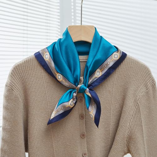 100% Mulberry Silk Neck Scarf 21''x21'' Small Square Hair Scarf for Women Men Lightweight Bandana Envelope Package - color: Glamour- Blue