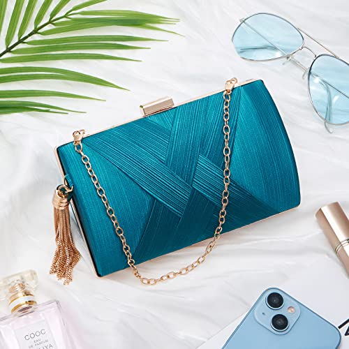 Women Clutch Bag Evening bag Fringed Evening Handbag,Lady Party Wedding Clutch Purse Chain Shoulder Cross Body Bag - color: Lake Blue