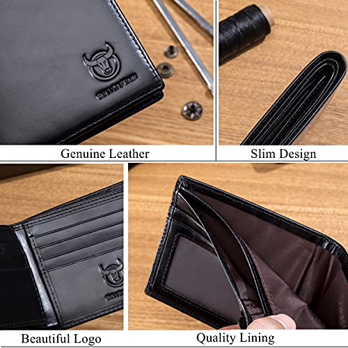 BULLCAPTAIN RFID Wallets for Men,Genuine Leather Wallet QB-05 (Black) | Slim,Bifold,Front Pocket Wallet, 2 ID Windows,11 Card Slots,RFID Blocking Technology,Gift Choice - color: Black