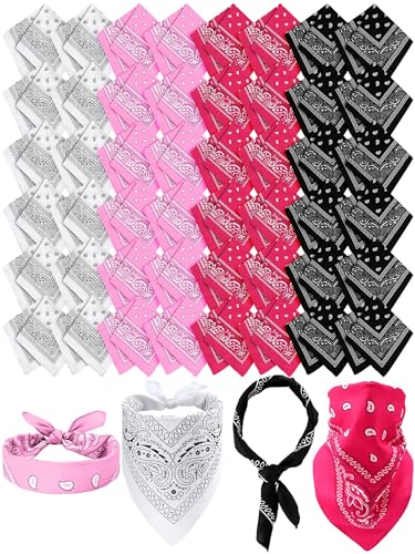 Unittype 48 Pieces Paisley Bandana Novelty Unisex Cowboy Headband Sports Bandannas Scarf Outdoor for Western Party Costume - color: White, Pink, Rose Red, Black, style: Classic