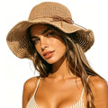 Straw Bucket Hat for Women Foldable Summer Beach Sun Hats Wide Brim Crochet Floppy Hat for Vacation Travel Shade & Style - color: Khaki-c