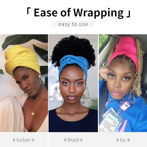 Head Wraps for Black Women, Breathable Headwrap Soft Long Hair Wraps Wide Headscarves for Locs Braids - color: 5pcs-(black,purple,rose Red,yellow,sky Blue)