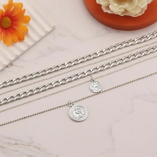 Todenb Pirate Necklace for Women Pirate Costume Accessories Pirates Outfit Jewelry Gold Coin Pendant Necklace Gold Layered Necklaces Halloween - color: A-Silver