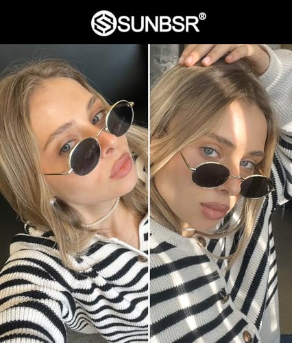 Retro Oval Sunglasses for Women Men 90s Trendy Small Round Gold Sun Glasses Fashion Narrow Metal Frame Shades - color: A1 Gold/Grey