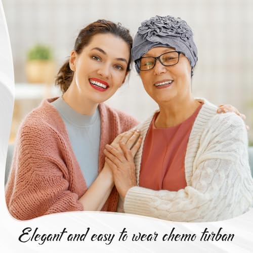 Geyoga Cotton Chemo Headwear Turban for Women Soft Elastic Cancer Hat Cancer Sleep Caps Head Wraps for Women with Hair Loss - color: Grey
