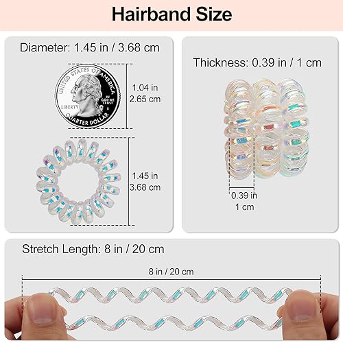JessLab Spiral Hair Ties, 20 Pcs Traceless Phone Cord Hair Ties No Crease Spiral Bracelet Plastic Coil Ponytail Holders No-Damage Headband Hair Accessory for Girls Women Ladies Gift - color: Silver Mermaid Girl
