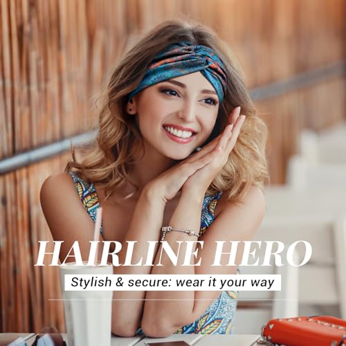 Headbands for Women's Hair, Wide Hair bands – 4 Pcs Vintage Turban Elastic Soft Head Wraps Knotted for Yoga & Workout – Summer Cute Fashion Hair Accessories（Boho） - color: Blue