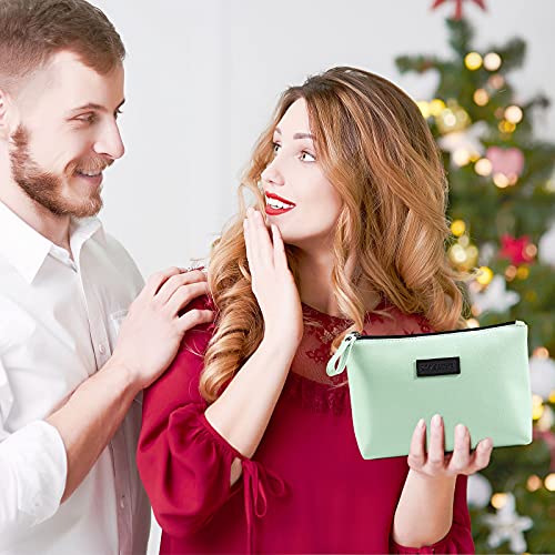 MAANGE Cosmetic Bags for Women Small Makeup Bag for Purse Pu Leather Makeup Pouch Travel Makeup Bag with Zipper Make Up Bag for Travelling - color: Blue + Green