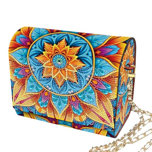 C'eitura Wooden Diamond Art Clutch with Chain, DIY Mandala Purse with Rhinestones, 5D Crystal Boho Style Wallet, Unique Festival Bag & Gift - color: SKB208