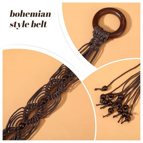 Women's Bohe Rope Braid Waist Belt Bohemian Woven Belt for Women Wooden Beaded Braided Belt Renaissance Rope Wide Belts