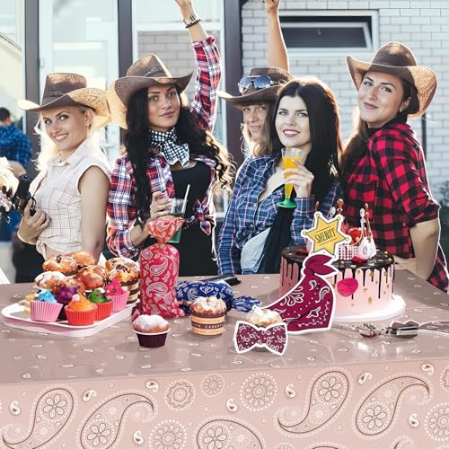Tatuo Western Party Tablecloth Paisley Table Cover Bandana Plastic Table Cloth Rectangle Floral Tablecloth for Western Cowboy Themed Party 108 X 54 Inch(Dark Brown,Light Brown,Cow Pattern,3 Pack) - color: Dark Brown,light Brown,cow Pattern