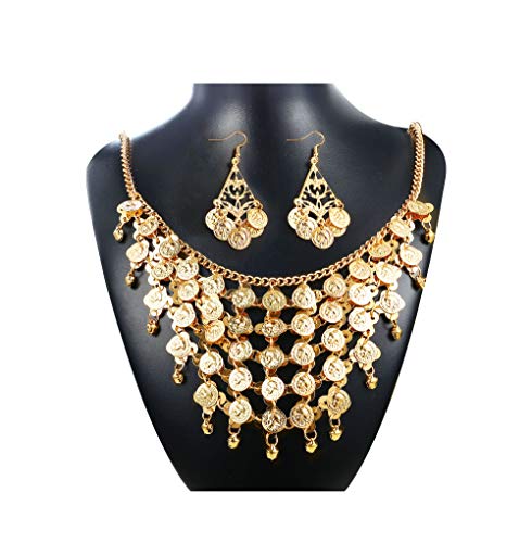 ORAZIO Belly Dance Jewelry Set For Women Boho Vintage Coins Necklace and Earrings Bracelets Anklet Halloween Dance Play Accessories With Indian style