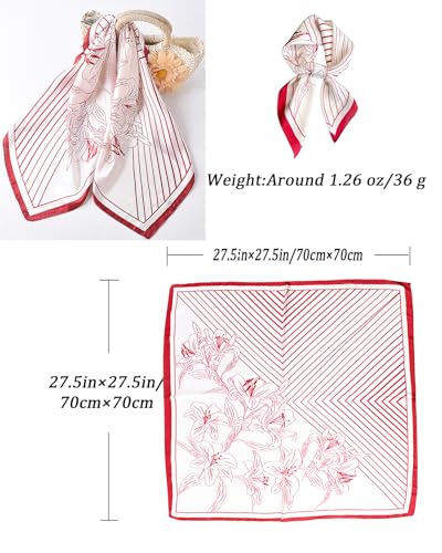 Saiusloa Neck Scarf For Womens Silky Head Scarves Hair Bandanas Square Scarf Fashion Accessories lightweight - color: 32-red and White Stripes