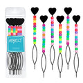 Hoyols Quick Hair Beading Tools with Colorful Pony Beads Magic Topsy Hair Tail Braid Stringer Ponytail Maker for Teens Girls 6pcs Black - color: 6pcs Black w/ beads