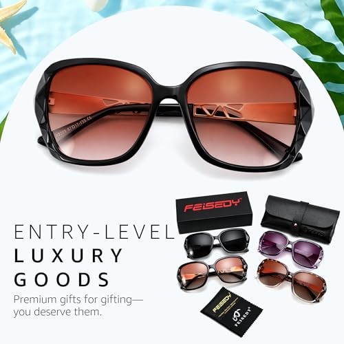 FEISEDY Polarized Women Square Sunglasses Sparkling Composite Shiny Frame B2289 - color: Black/Brown