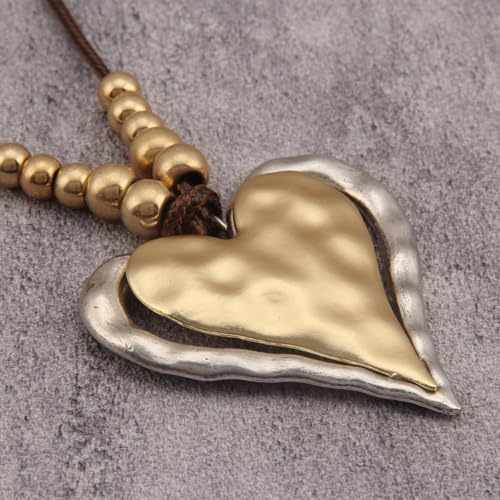 GelConnie Leather Necklaces Turquoise Long Boho Necklaces for Women Brown Chunky Circle Pendant Chocker Necklace Gold Sweater Necklace - style: Large Heart Pendant Necklace