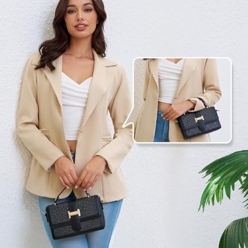 Straw Crossbody Bags for Women Summer Straw Clutch Bag Woven Beach Purse Vacation Handbags | Straw - color: A Black