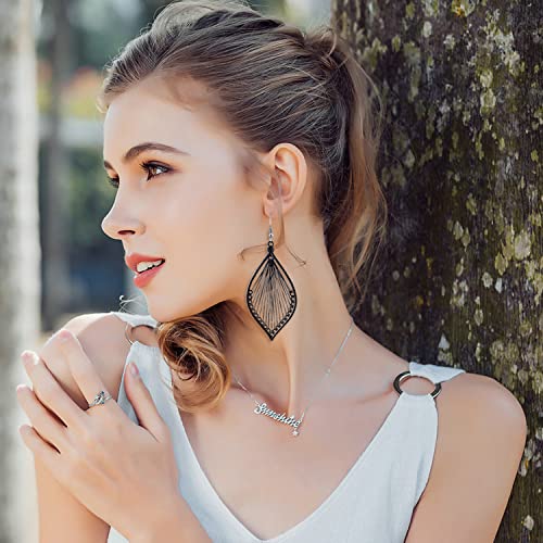 Earrings for Women Colorful Layered Leaf Earrings Bohemian Dangle Drop Tassel Silver Earrings Women Gifts - style: Black dangle earrings
