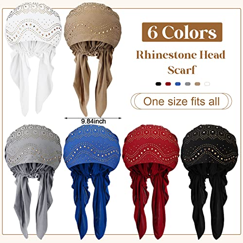 Geyoga 6 Pack Rhinestone Head Scarf for Women, Sequin Pre Tied Head Wraps, Stretchy Turban Cap for Hair Loss & Daily Wear(Novelty Style) - style: Novelty Style