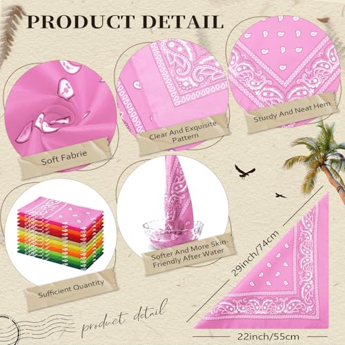 Suhine 24 Pcs Bandanas Bulk for Women Men 22 x 22 Inch Paisley Outdoor Headband Cowboy Handkerchief Summer - color: 12 Colors D