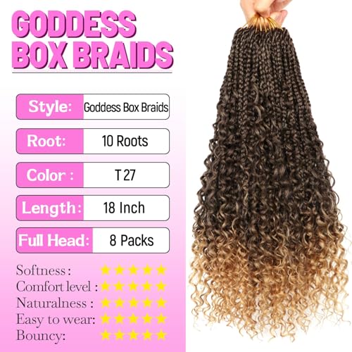 Goddess Boho Box Braids Crochet Hair-8 Packs 18 Inch Crochet Box Braids for Black Women Pre Looped (T27, 18 Inch (Pack of 8)) - color: T27, size: 18 Inch (Pack of 8)