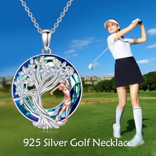 YFN Tree of Life Necklace Sterling Silver Crystal Jewelry Graduation Birthday Gifts for Women - color: Golf