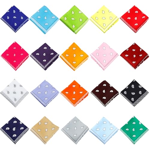 Jeatonge 20 Pcs Bandanas Paisley Headbands Bandana for Women Men Head Scarf Handkerchief 22x22 inch - color: ['Yellow', 'Sky Blue', 'Green', 'Red', 'Deep 'Orange', 'Plum Red', 'White', Purple', 'Khaki', 'Coffee', 'Gray', 'Black', 'Light 'Wine 'Royal 'Pink