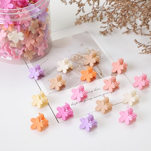 Mini Flower Hair Clips 100Pcs, Small Hair Clips Mini Claw Clips Cute Jaw Clips Hair Pins Hair Barrettes Hair Accessories for Women Girls Kids Teens - color: Pink