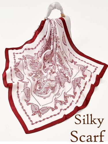 Silky Scarf for Women Lightweight Satin Bandanas Neck Hair Wrap For Sleeping Head Scarves 27.5" - color: A17 Wine-red Spiral/27.5"
