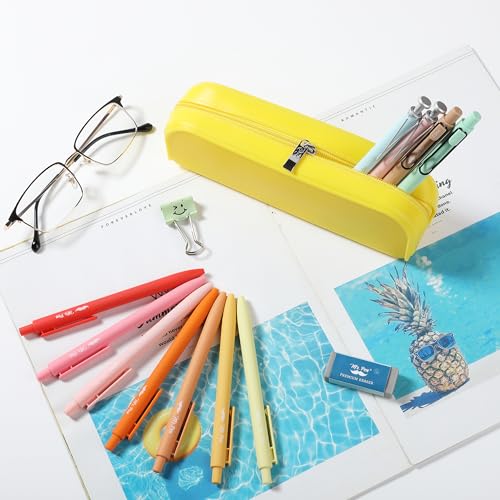 Mr. Pen- Silicone Pencil Case, Aesthetic Pencil Bag for Women, Makeup Pouch | Multifunctional Pouch for Stationery, Cosmetics and Electrical Goods Storage - color: Yellow