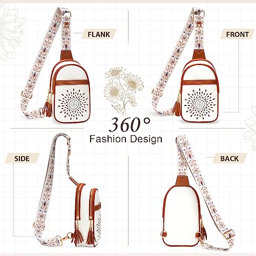 APHISON Small Sling Bag Fanny Packs Cell Phone Purse Vegan Leather Crossbody Bags for Women Chest Bag with Adjustable Strap White Brown - color: 01-white-brown