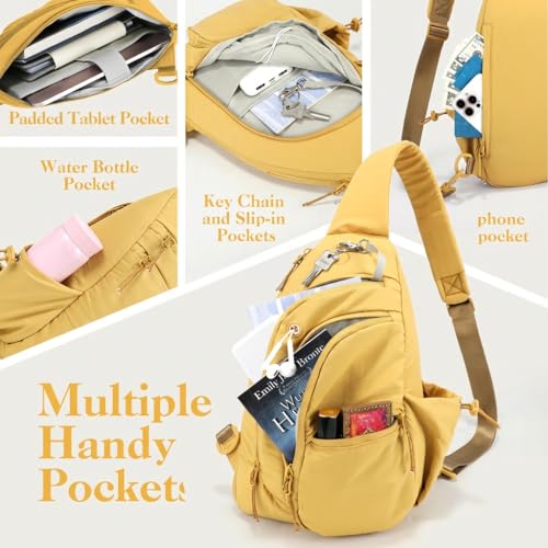 Sling Bag for Women, Anti-Theft RFID Nylon Crossbody Purse with Adjustable Strap for Travel & Shopping - color: Yellow
