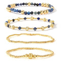 Dainty 14K Gold Lantern Beaded Bracelets Stack for Women,4PCS Colorful Glass Beads Stretch Stackable Bracelets Set Fashion Prom Jewelry Gift Friendship - color: Indigo