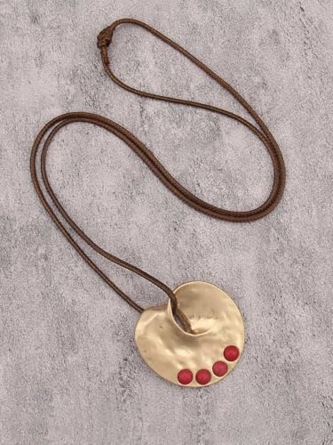 Jeilwiy Leather Necklace for Women Funky Necklace Choker String Cord Necklace with Pendant Boho Style Jewelry - style: Gold & Red Turquoise