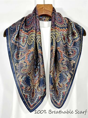 Silky Scarf for Women Lightweight Satin Bandanas Neck Hair Wrap For Sleeping Head Scarves 27.5" - color: A20 Paisley Pattern/27.5"