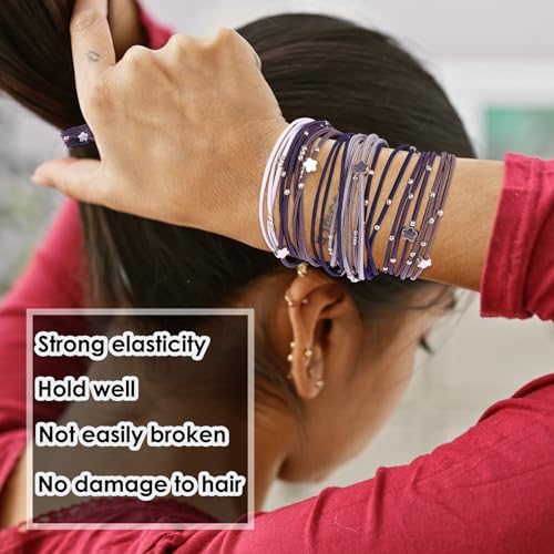 20 PCS Boho Hair Accessories for Women, Ponytail Holders and Bracelets, 5 Neutral Colors, No Damage Elastics for Thick or Thin Hair - color: Multi-color