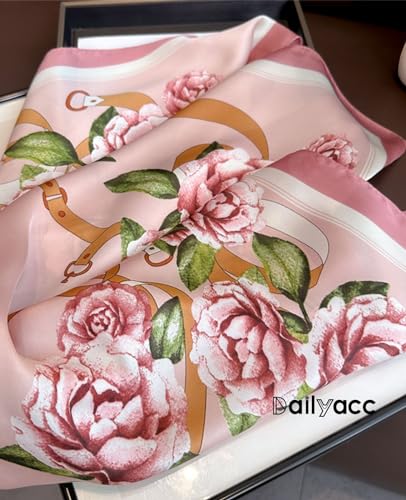 Dailyacc Hair Bandanas Scarf For Women Lightweight Fashion Neck Silk Satin Head Scarves For Sleeping Handbags Scarf - color: 22-pink Flowers/27.5*27.5in