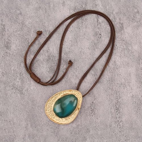 GelConnie Long Necklaces for Women Boho Large Pendant Necklace Casual Bohemian Brown Leather Choker Sweater Circle Statement Stone Necklace - style: Blue Leather Necklace