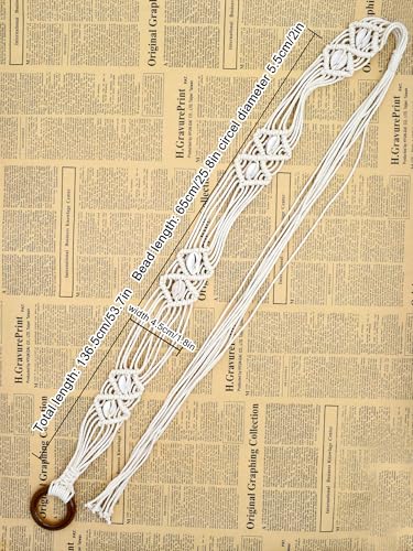 TeeYee Women's Waist Belt Adjustable Boho Style Handwoven Bohemia Tassel Rope Tie with Wooden Beads Braided Chain for Dress - color: 269white