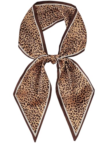 kcctoo 59" Mulberry Silk Like Head Scarf Women's Fashion Square Neck Satin Scarfs for Bag Hair Scarves Gift 59 * 5.9” - color: B006-brown Leopard Print