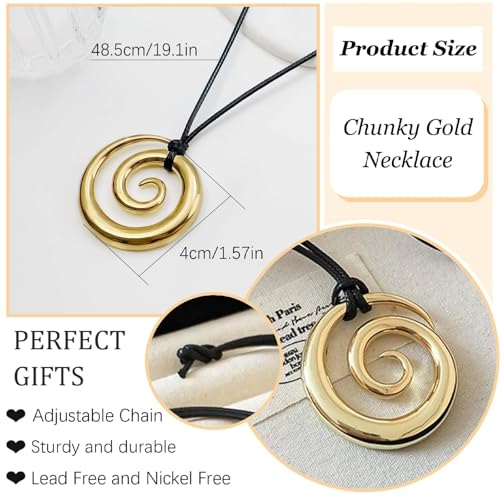 Frodete Statement Necklace for Women Chunky Gold Necklaces Long Pendant Necklace Boho Necklaces Gold Pendant Jewelry Cowboy Chic Style Cowgirl Outfit - color: Z11:Spiral Pendant necklace