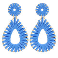Raffia Teardrop Dangle Earrings Handmad Statement Drop Earrings - color: Royal Blue