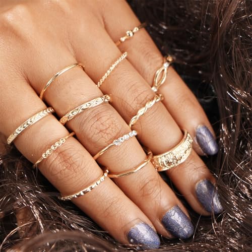 Boho Stackable Rings for Women Trendy Knuckle Joint Finger Knuckle Nail Ring Sets Simple Star Moon Stack Preppy Statement Rings Cute Stuff - style: G-7
