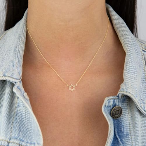 VRIUA Gold Necklace for Women - 14K Gold Plated Dainty Italian Horn Star of David Butterfly Bow Sun Lotus Volleyball Baseball Cowboy Boots Necklace Jewelry Everyday for Women - style: Star of David CZ