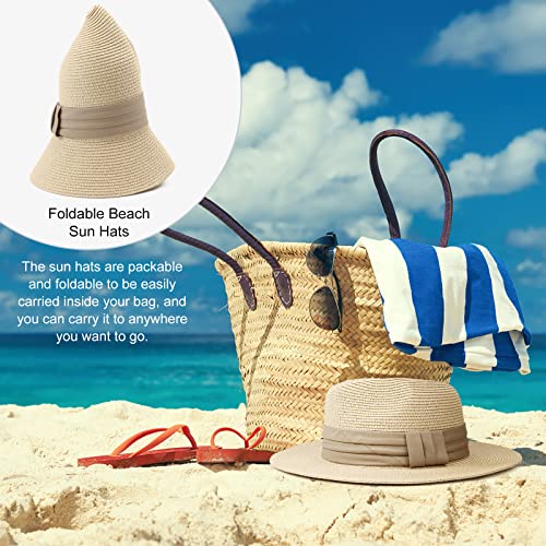 DRESHOW Women Straw Panama Hat Travel Fedora Beach Sun Hat Summer Wide Brim Straw Roll up Hats UPF 50+ - color: Wide Brim Hat: Khaki Square Knot