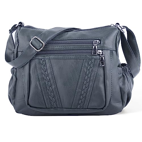ELDA Crossbody Bags For Women Pocketbooks Soft PU Leather Purses and Handbags Multi Pocket Shoulder Bag - color: Gray